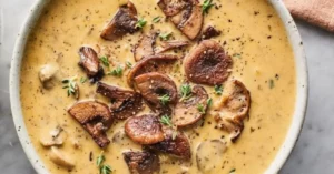 A satisfying creamy porcini mushroom soup